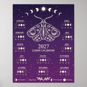 2027 Häxkonst Moth Celestial Lunar Månkalender Poster