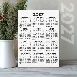 2027 Helårs Kalender - Grundläggande Minimal Kort