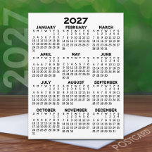 2027 Helårs Kalender - Grundläggande Minimal