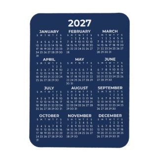 2027 Helårskalender Basic Mini Marinblå Magnet