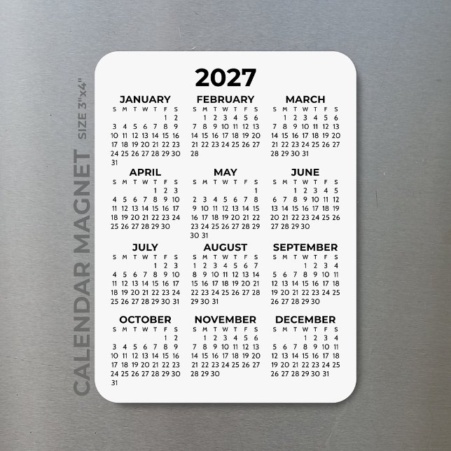 2027 Helårskalender Grundläggande Minimal Mini Magnet (Skapare uppladdad)