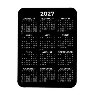 2027 Heldskalender Basic Minimal Mini Svart Magnet