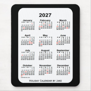 2027 helgdag två tonar den svart kalendern vid musmatta