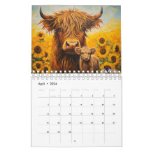 2027 höglands ko-kalender med kalv solros