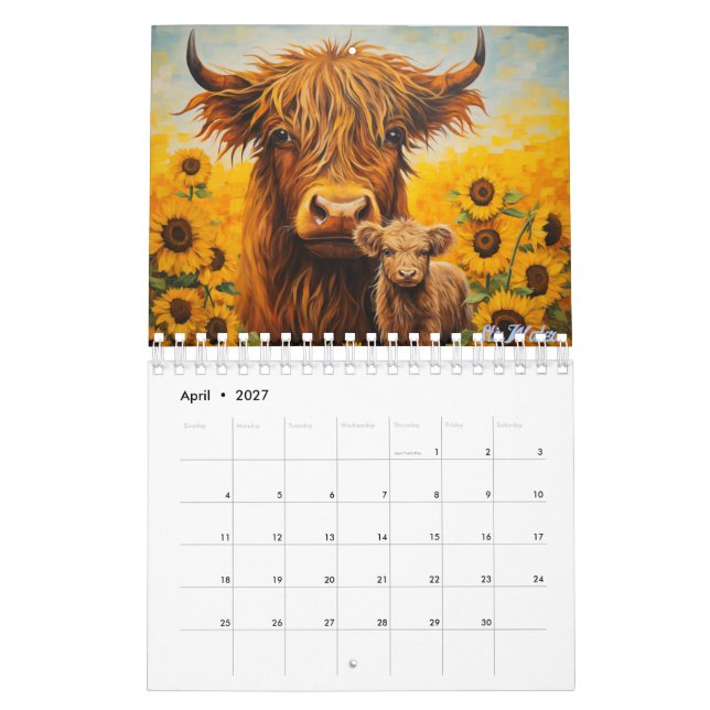 2027 höglands ko-kalender med kalv solros kalender (Apr 2027)
