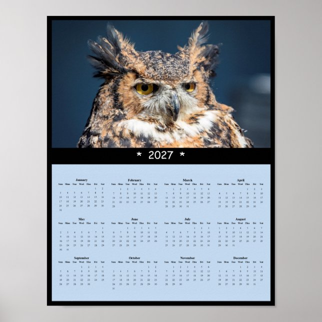 2027 Kalendarium för Berguv - Genomträngande blick Poster (Framsidan)