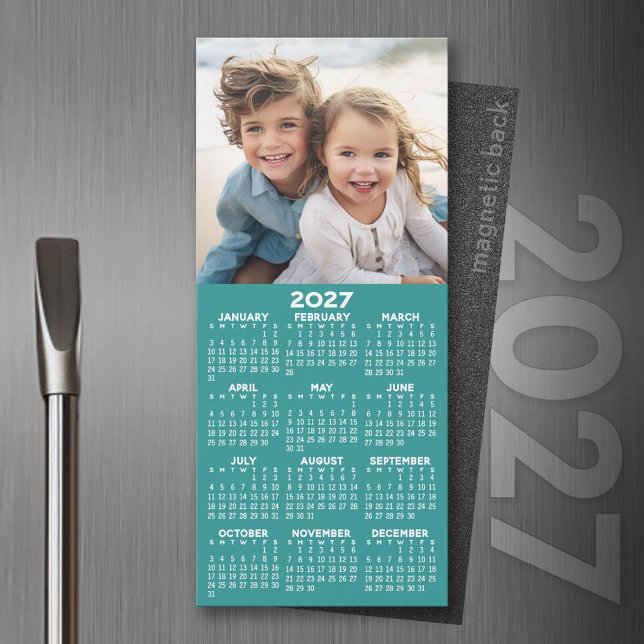 2027 Kalender 1 Foto Collage - Kan redigeras aqua (2027 Magnet Calendar)