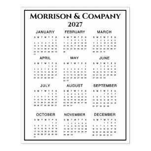 2027 Kalender #3 Fyra rader, tre kolumner, namn Stämpel