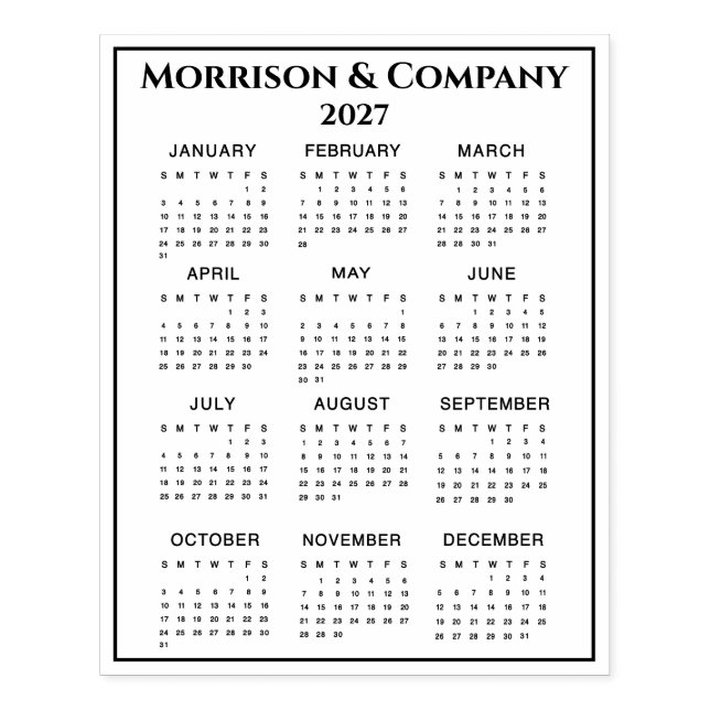 2027 Kalender #3 Fyra rader, tre kolumner, namn Stämpel (Tryck)