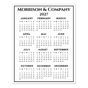2027 Kalender #3 Fyra rader, tre kolumner, namn Stämpel