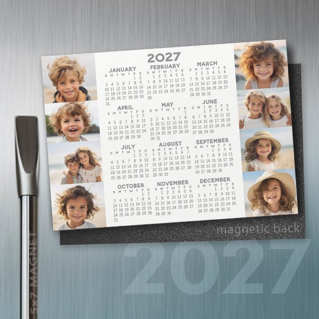 2027 Kalender - 8 Bilder - Basic Grey Vit Magnet (2027 Calendar)