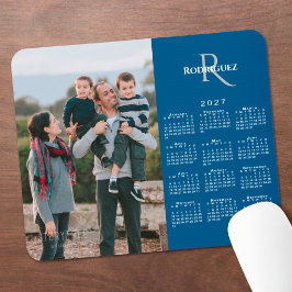 2027 Kalender Anpassad Foto Monogram Namn Blå Musmatta