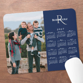 2027 Kalender Anpassad Foto Monogram Namn Marinblå Musmatta