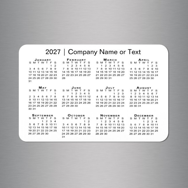 2027 Kalender Anpassad Text Vit Magnet (2027 Calendar Custom Text White Magnet in situ)