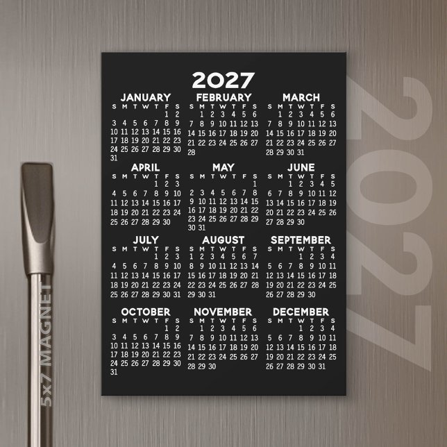 2027 Kalender Basic Svart Magnetisk Kort (2027 Calendar)