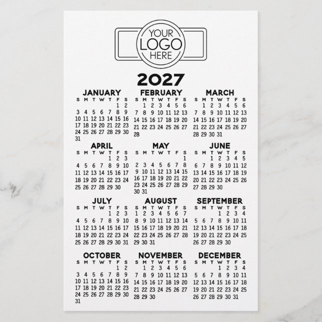 2027 Kalender - Basic Svart Minimal Logotyp Brevpapper (Framsida)