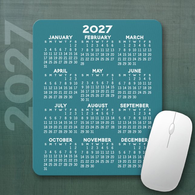 2027 Kalender - blå bakgrund - Vertikal  Musmatta (2027 Calendar Mousepad)