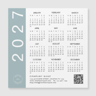2027 Kalender Blå Kant QR-kod Företagets logotyp