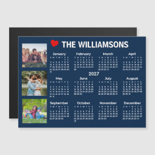 2027 Kalender Blå Vit Foto Collage Magnet
