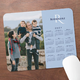 2027 Kalender Ditt Foto Monogram Namn Ljusblå Musmatta