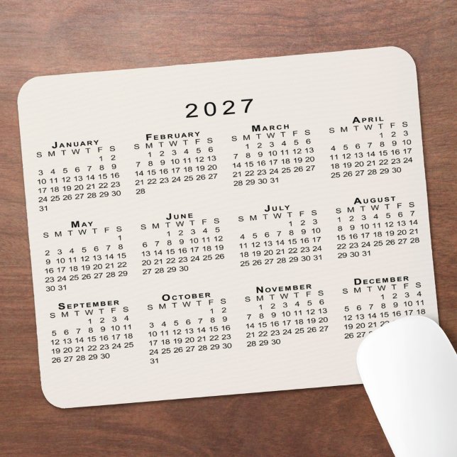 2027 Kalender Enkel Beige och Svart Musmatta (2027 Calendar Simple Beige and Black Mouse Pad in situ)