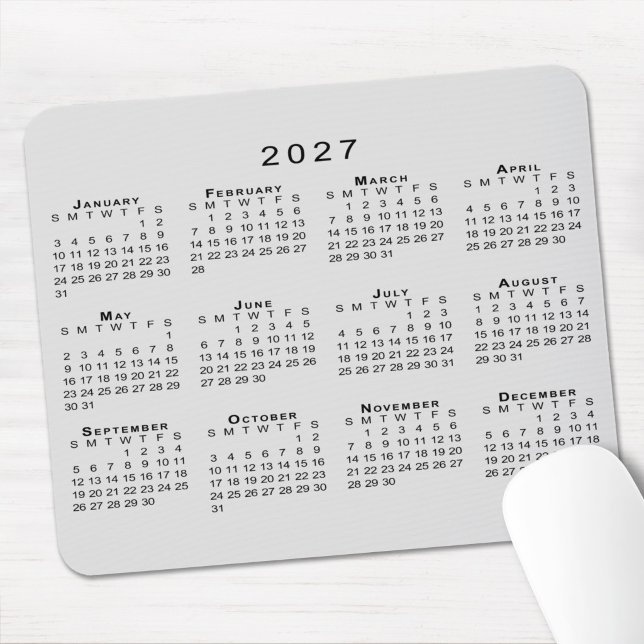 2027 Kalender Enkel Grå och Svart Musmatta (2027 Calendar Simple Gray and Black Mouse Pad in situ)
