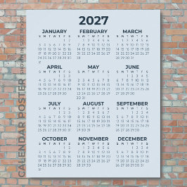 2027 Kalender Enkel Modern Dammig Blå Vägg Poster
