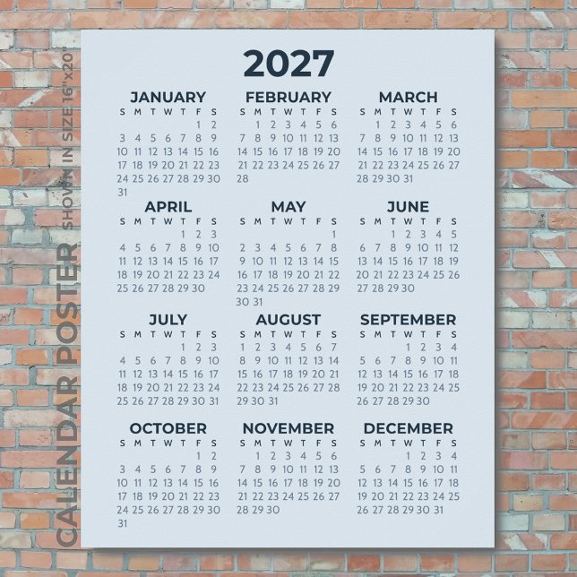 2027 Kalender Enkel Modern Dammig Blå Vägg Poster (Skapare uppladdad)