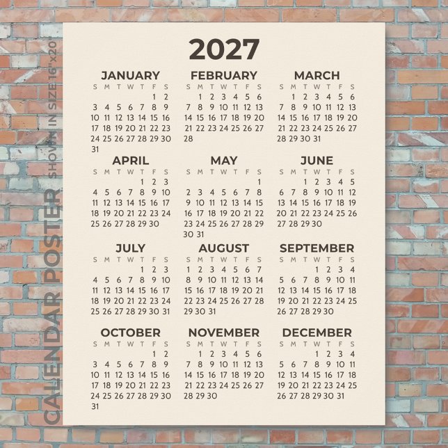 2027 Kalender Enkel Modern Varm Beige Vägg Poster (Skapare uppladdad)