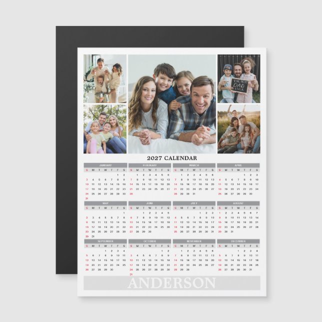 2027 Kalender - Familjefoton Magnetkort (Fram/baksida)