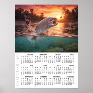 2027 Kalender, flugfiske, öring / fisk Poster