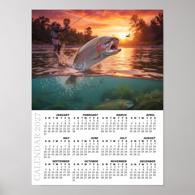 2027 Kalender, flugfiske, öring / fisk Poster (Framsidan)