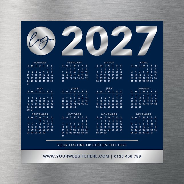 2027 Kalender Företagets Logotyp Marinblå & Silver (Skapare uppladdad)
