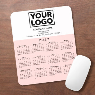 2027 Kalender Företagets Logotyp Text Rosa Vit Musmatta