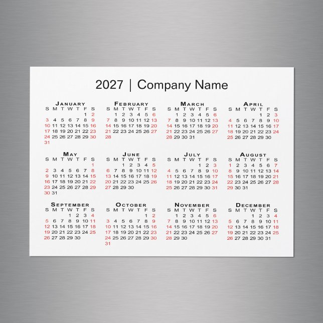 2027 Kalender Företagets Namn Vit Magnet (2027 Calendar Business Name White Magnet in situ)