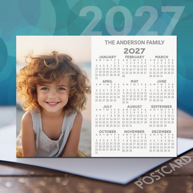 2027 Kalender - Foto Helårsvy Modern Vykort (2027 Calendar on a Postcard)