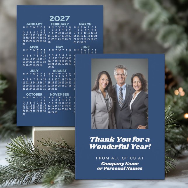 2027 Kalender, Foto - Tack - Blå Affär Julkort (Office Business Holiday Card with a 2027 Calendar)