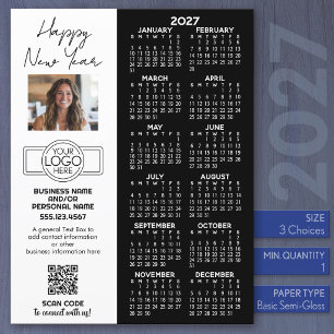 2027 Kalender Fullständigt Ark - logotyp, QR-kod,