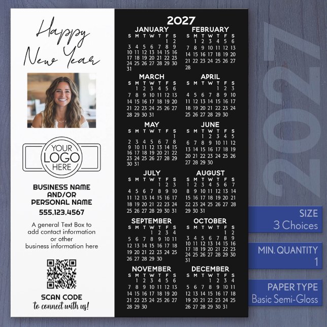 2027 Kalender Fullständigt Ark - logotyp, QR-kod,  (2027 Calendar - Business Promotion)