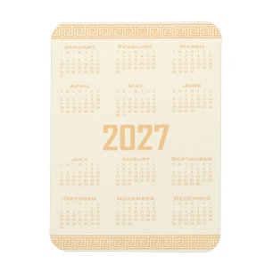 2027 Kalender, Grekisk Fret, Beige på Cosmic Latte Magnet