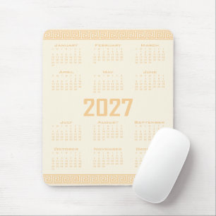 2027 Kalender, Grekisk Fret, Beige på Cosmic Latte Musmatta