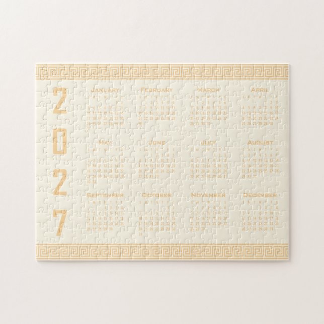 2027 Kalender, Grekisk Fret, Beige på Cosmic Latte Pussel (Horisontell)