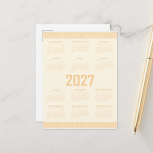 2027 Kalender, Grekisk Fret, Beige på Cosmic Latte Vykort