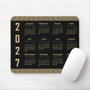 2027 Kalender, Grekisk Fret, Beige på Svart Musmatta