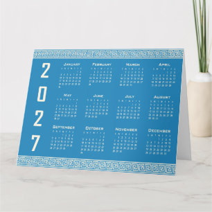 2027 Kalender, Grekisk Fret, Blå, Cosmic Latte Kort