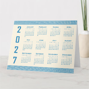 2027 Kalender, Grekisk Fret, Blå på Cosmic Latte Kort