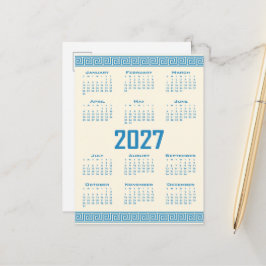 2027 Kalender, Grekisk Fret, Blå på Cosmic Latte Vykort