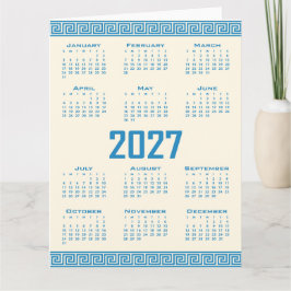 2027 Kalender, Grekisk Fret, Blå på Kosmisk Latte Kort