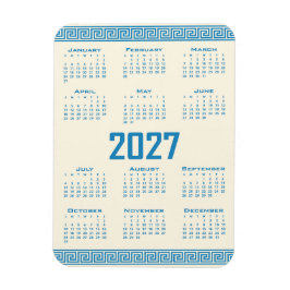 2027 Kalender, Grekisk Fret, Blå på Kosmisk Latte Magnet