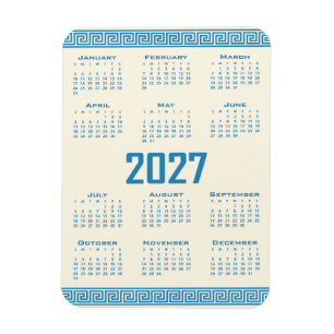 2027 Kalender, Grekisk Fret, Blå på Kosmisk Latte Magnet